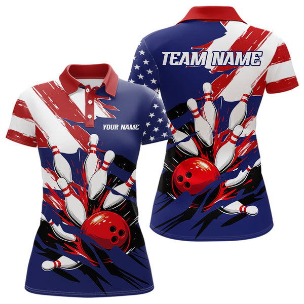 Maxcorners Red, White and Blue American flag Bowling Shirts for Men Custom Patriotic Bowling Team Outfit Uniform LM1008