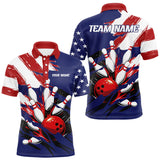Maxcorners Red, White and Blue American flag Bowling Shirts for Men Custom Patriotic Bowling Team Outfit Uniform LM1008