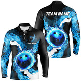 Maxcorners Blue Flame Fire Bowling Shirts Custom Bowling Team Jersey Bowling Polo & Quarter-Zip Shirts