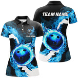 Maxcorners Blue Flame Fire Bowling Shirts Custom Bowling Team Jersey Bowling Polo & Quarter-Zip Shirts