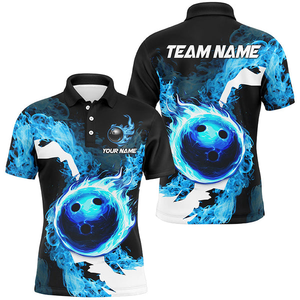 Maxcorners Blue Flame Fire Bowling Shirts Custom Bowling Team Jersey Bowling Polo & Quarter-Zip Shirts