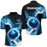 Maxcorners Blue Flame Fire Bowling Shirts Custom Bowling Team Jersey Bowling Polo & Quarter-Zip Shirts