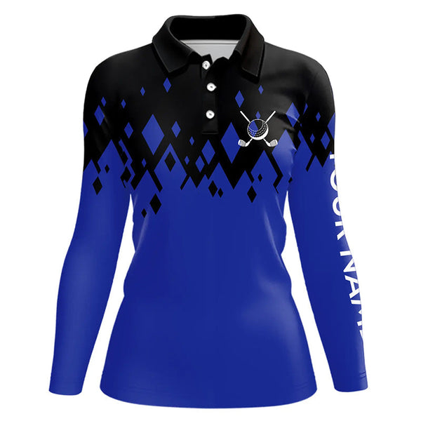 Maxcorners Black and Blue pattern Womens Golf Polo Shirts custom golf attire for women, unique golf gifts