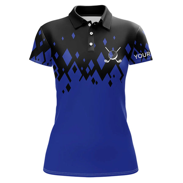 Maxcorners Black and Blue pattern Womens Golf Polo Shirts custom golf attire for women, unique golf gifts