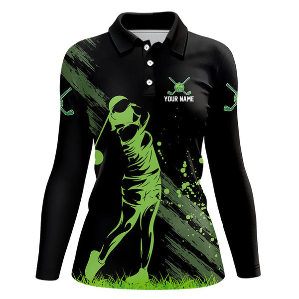 Maxcorners Black and Green Womens Golf Polo Shirts custom golf shirt for women, personalized golf gift for ladies