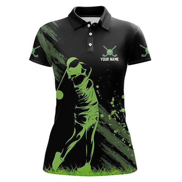 Maxcorners Black and Green Womens Golf Polo Shirts custom golf shirt for women, personalized golf gift for ladies