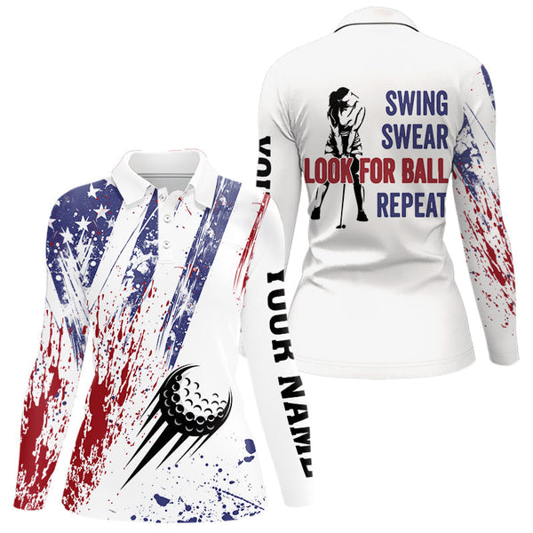 Maxcorners American flag patriotic Mens golf polo shirts custom swing swear look for ball repeat mens golf top