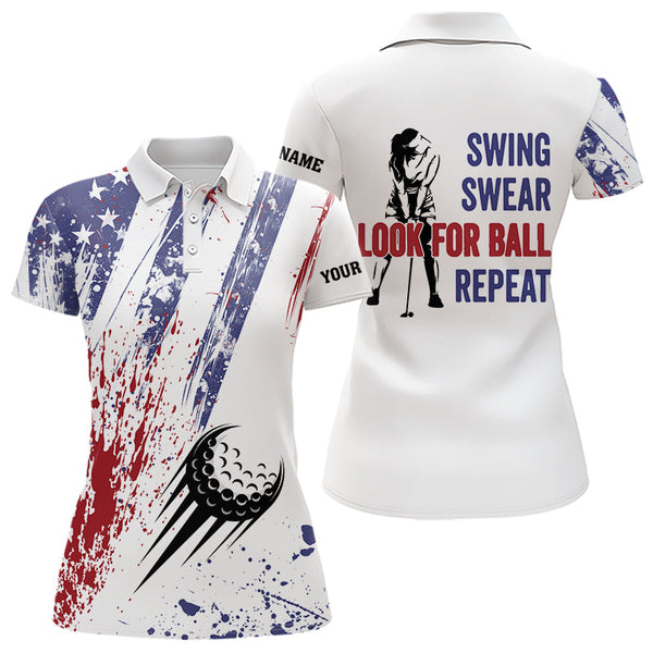 Maxcorners American flag patriotic Mens golf polo shirts custom swing swear look for ball repeat mens golf top