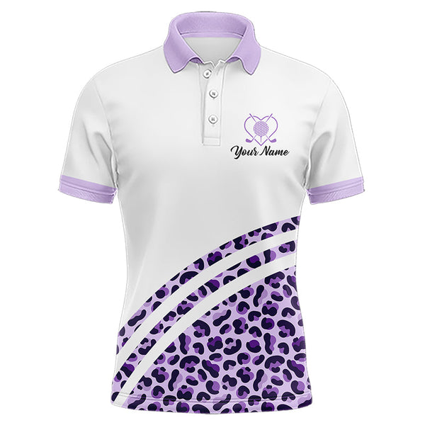 Maxcorners Purple leopard white Mens golf polo shirts custom name golf tops for mens, unique golf gifts