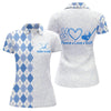 Maxcorners Blue Argyle Pattern Mens Golf Polo Shirts Custom Peace Love Golf Team Jerseys, Golf Attire For Men