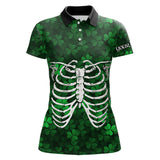 Maxcorners Green shamrock pattern funny Skeleton Mens golf polo shirts custom St Patrick Day golf attire for men