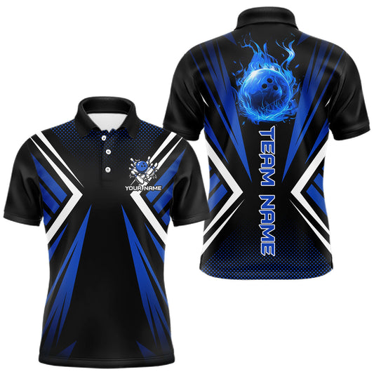 Maxcorners Black and Blue Flame Bowling Shirts For Men, Team Bowling Shirts Custom bowling attire for men
 LM1202