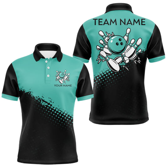 Maxcorners Black and Turquoise Retro Bowling Shirts For Men, Vintage Team Bowling Shirts Custom LM1202