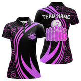 Maxcorners Black Mens Bowling Shirts Custom Pink Neon Team League Bowling Jerseys, Gifts For Bowlers