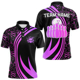 Maxcorners Black Mens Bowling Shirts Custom Pink Neon Team League Bowling Jerseys, Gifts For Bowlers