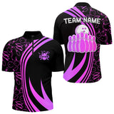 Maxcorners Black Mens Bowling Shirts Custom Pink Neon Team League Bowling Jerseys, Gifts For Bowlers