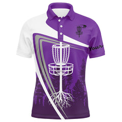 Maxcorners Mens disc golf polo shirt custom name Purple disc golf basket, personalized disc golf shirts MT0510