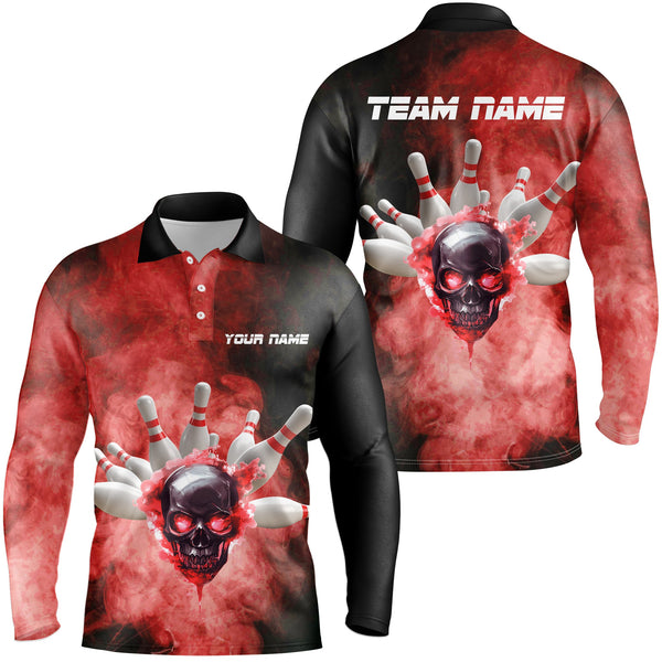 Maxcorners Black And Red Smoke Skull  Bowling Jersey Customized Name, Team Name 3D Shirt