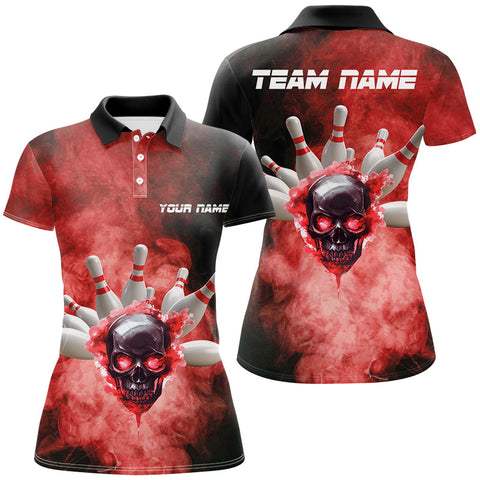 Maxcorners Black And Red Smoke Skull  Bowling Jersey Customized Name, Team Name 3D Shirt