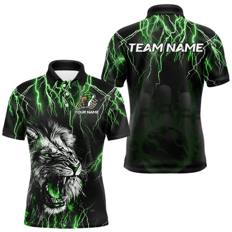 Maxcorners Black and Green Lightning Thunder Lion Bowling Shirt For Men Custom Lion Bowling Team Jerseys MT0811