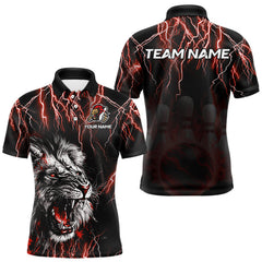 Maxcorners Black and Red Lightning Thunder Lion Bowling Shirt For Men Custom Lion Bowling Team Jerseys MT0811