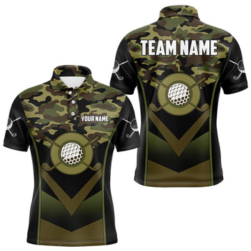 Maxcorners Black green camo Golf Polo shirts For Men Custom golf outfit men, personalized golf gifts MT0811