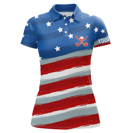 Maxcorners Red, White And Blue American Flag Mens Golf Polo Shirts Custom Patriotic Golf Tops For Men Golf