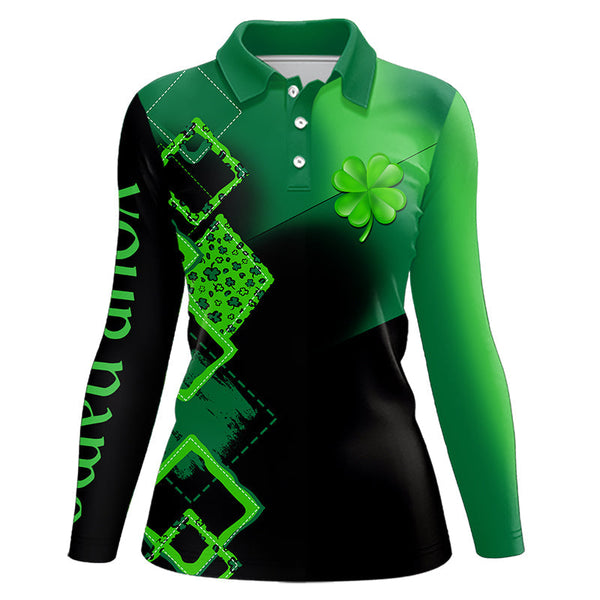 Maxcorners Mens golf polo shirt custom name green clover St Patrick day golf shirts, golfing gifts | Black