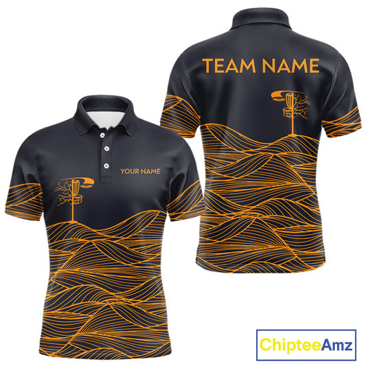 Maxcorners Black and Orange Disc Golf basket Disc golf polo shirts For men Custom team disc golf outfit MT0510