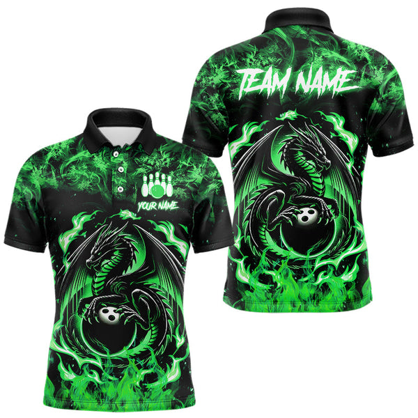 Maxcorners Black and Green Flame Dragon bowling shirts for Men Custom Bowling Team Jersey, gift for Bowler LM0210