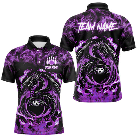 Maxcorners Black and Purple Flame Dragon bowling shirts for Men Custom Bowling Team Jersey, gift for Bowler LM0210