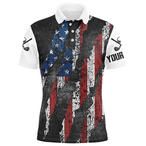 Maxcorners Black and White Grunge American Flag Men golf polo shirts custom Patriotic golf apparel for men