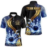 Maxcorners Custom Blue Lightning thunder and Gold Bowling Team Jerseys, Personalized Bowling Shirts for Men LM3010