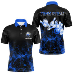Maxcorners Personalized Men's bowling shirts Blue lightning Bowling Ball Pins bowling jerseys for Bowler LM1109