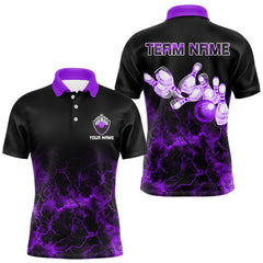 Maxcorners Personalized Men's bowling shirts Purple lightning Bowling Ball Pins bowling jerseys for Bowler LM1109