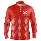 Maxcorners Golf Red Argyle Pattern Christmas Customized Name 3D Shirt