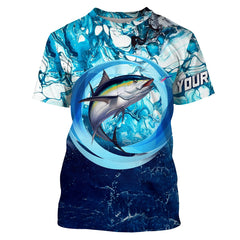 Maxcorners Tuna fishing blue water sea camo saltwater fishing Custom name UV protection performance fishing shirt LM2408