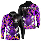 Maxcorners Purple Flame Fire Bowling Polo Shirts For Men And Women Custom Bowling Team Shirts, Gift For Bowler