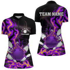 Maxcorners Purple Flame Fire Bowling Polo Shirts For Men And Women Custom Bowling Team Shirts, Gift For Bowler