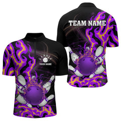 Maxcorners Purple Flame Fire Bowling Polo Shirts For Men And Women Custom Bowling Team Shirts, Gift For Bowler