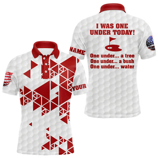 Maxcorners Funny Mens golf polo shirts Red and white custom I was one under today, under a tree, bush, water LM1202