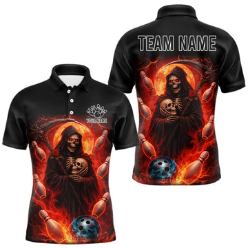 Maxcorners Black & Orange Lightning Thunder Moon Reaper Bowling Shirts For Men Custom Skull Team Bowling Jerseys LM1202