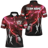 Maxcorners Red Lightning Thunder Black Bowling Polo, Quarter zip Shirt custom storm bowling team jersey