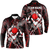 Maxcorners Red Crack Camo Bowling Polo, Quarter zip Shirt custom bowling team jerseys, bowling league shirts