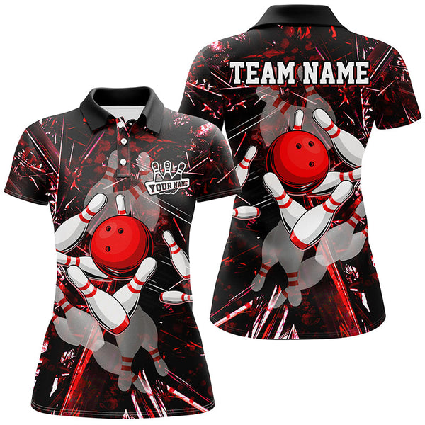 Maxcorners Red Crack Camo Bowling Polo, Quarter zip Shirt custom bowling team jerseys, bowling league shirts