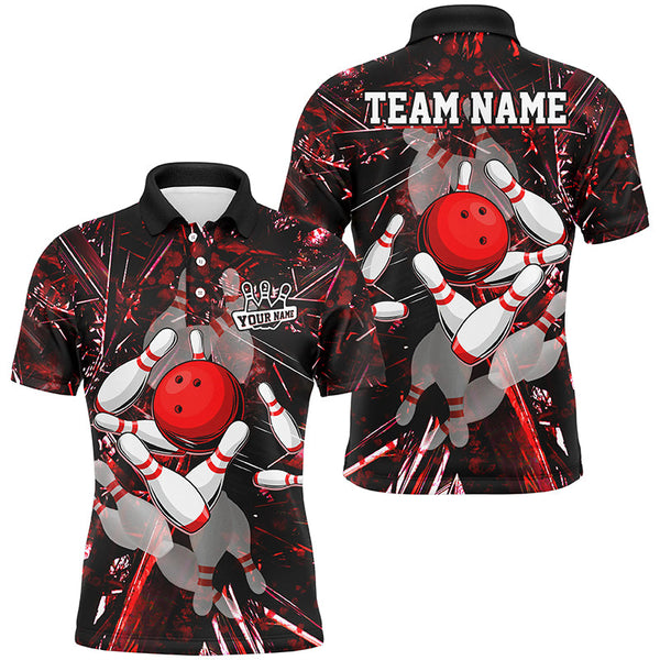 Maxcorners Red Crack Camo Bowling Polo, Quarter zip Shirt custom bowling team jerseys, bowling league shirts