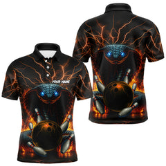Maxcorners Personalized Orange Flame Thunder Lightning Cobra Snake Bowling Shirt For Men, Bowling Team Jerseys LM1109