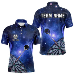 Maxcorners Blue galaxy space pattern Darts Polo, Quarter zip Shirts For Men Custom Team Darts Jersey Outfit LM1610
