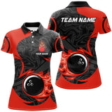 Maxcorners Black And Red Flame Bowling Jersey Customized Name, Team Name 3D Shirt