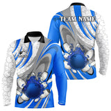 Maxcorners White And Blue Flame Camo Bowling Polo, Quarter Zip Shirt For Men Custom Bowling Team Jersey